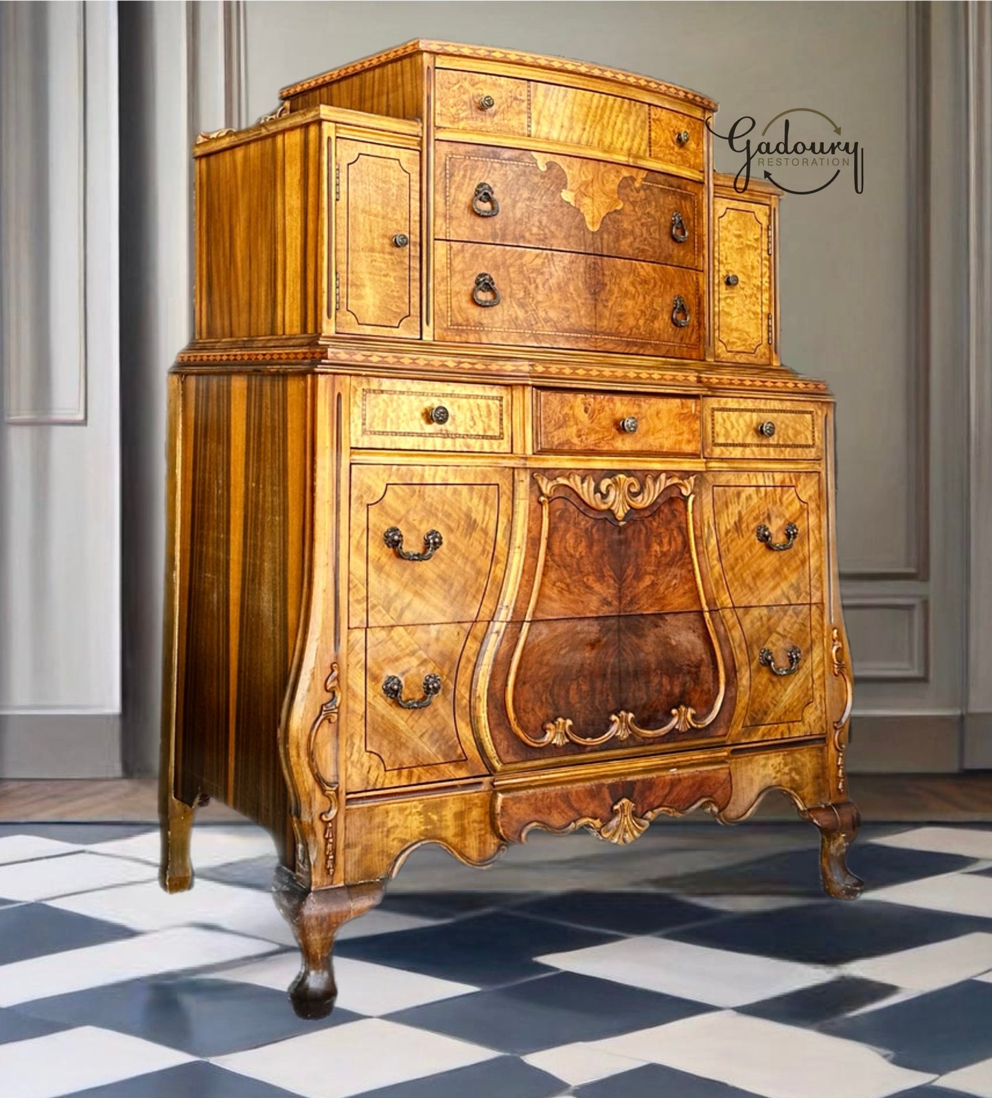 RESTORE/PAINT***free shipping ** Vintage Antique Royal French Beauty and the Beast Tall Dresser Cabinet Chest of Drawers Armoire Solid Wood