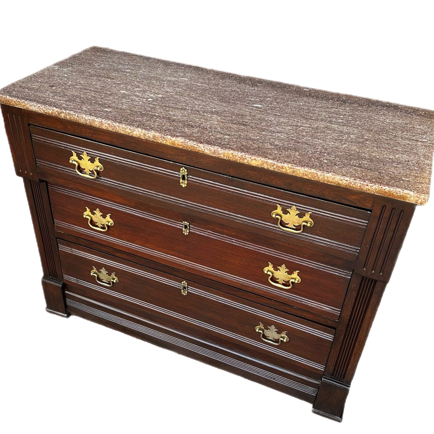 FREE SHIPPING*** Solid Wood EASTLAKE Dark Walnut Restored Vintage Antique Chest of Drawers Dresser Vanity Granite Top