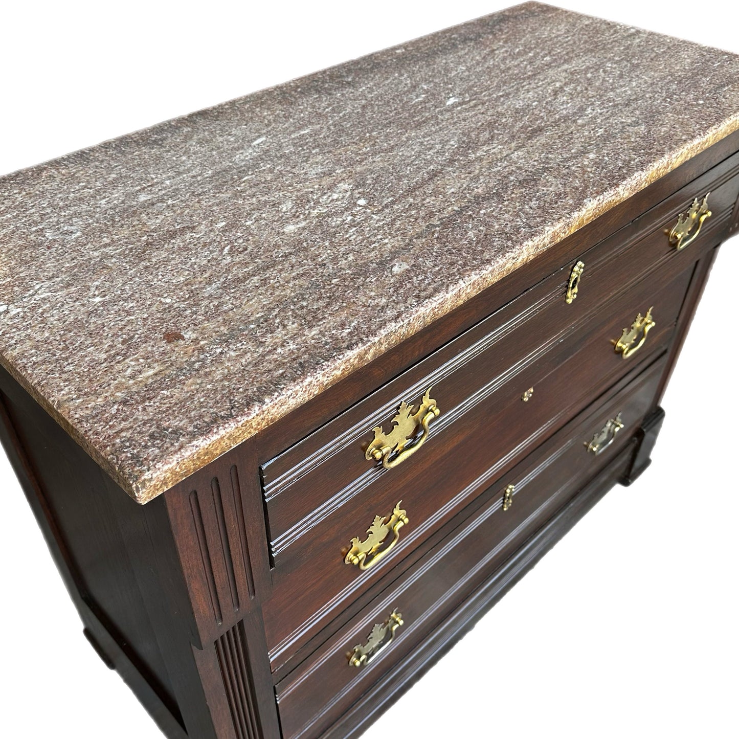 FREE SHIPPING*** Solid Wood EASTLAKE Dark Walnut Restored Vintage Antique Chest of Drawers Dresser Vanity Granite Top