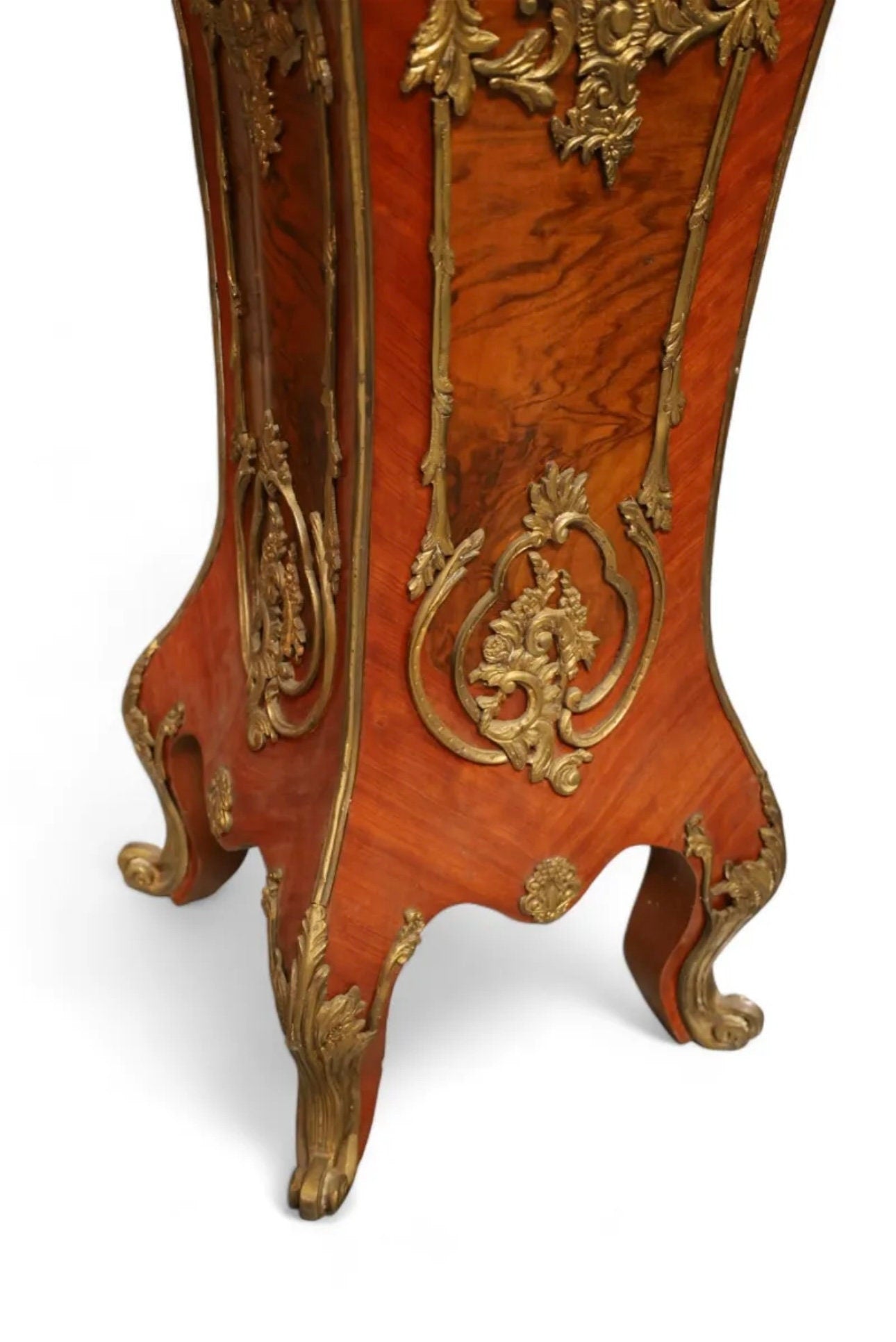 FREE SHIPPING *** Antique French Louis XV Style Green Marble Top Gilt Marquetry Bombe Pedestals a Pair Pedestals, circa 1900