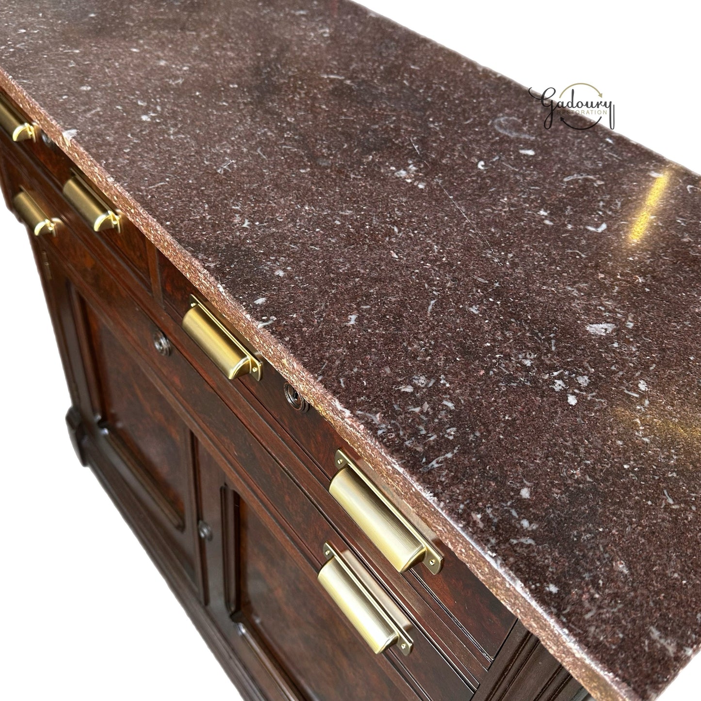 FREE SHIPPING** Solid Wood EASTLAKE Dark Walnut Restored Vintage Antique Chest of Drawers Dresser Vanity Granite Top Cabinet Buffet Credenza