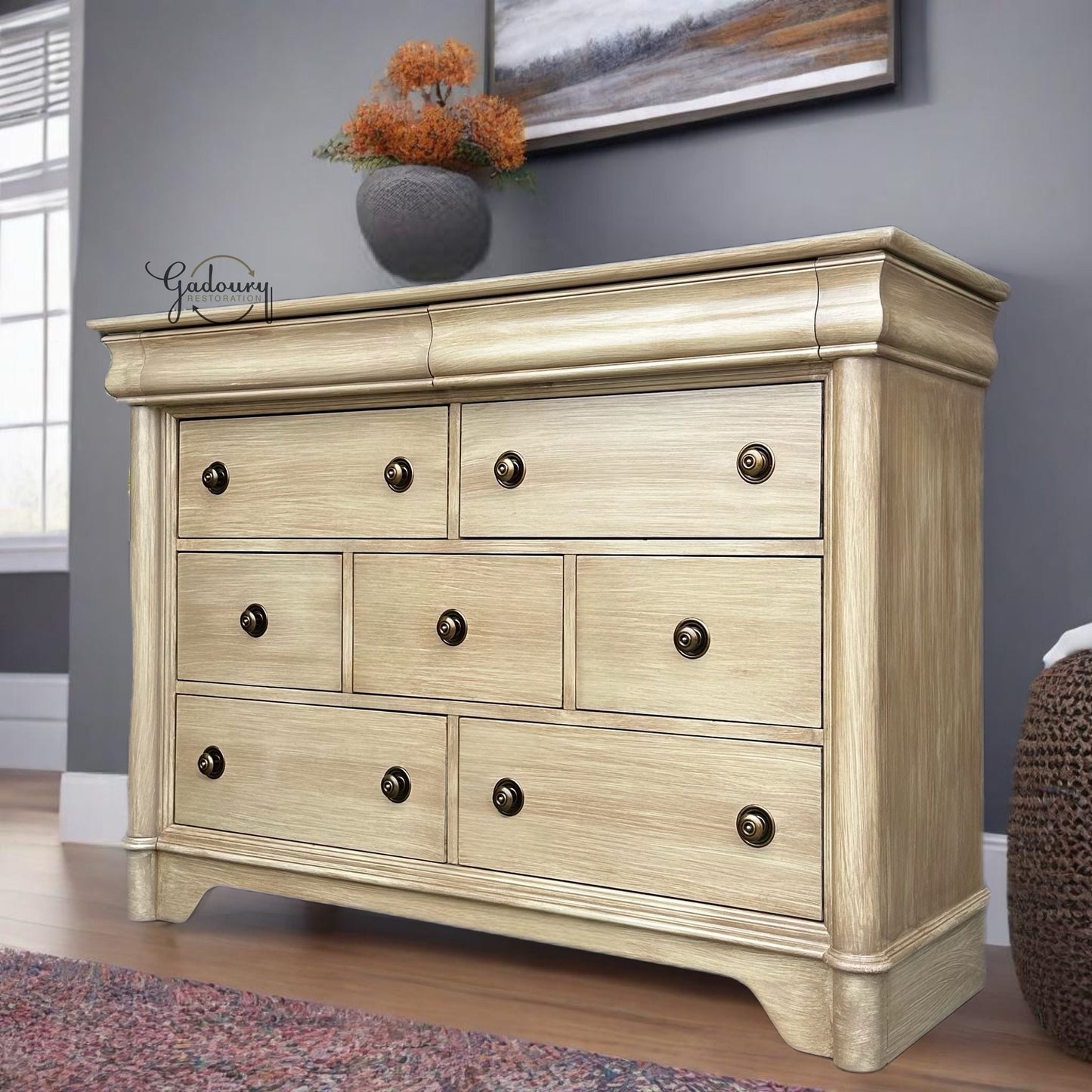 Pottery Barn Inspired Wood Tall Large Natural Wide Chest of Drawers Dresser  9 drawers