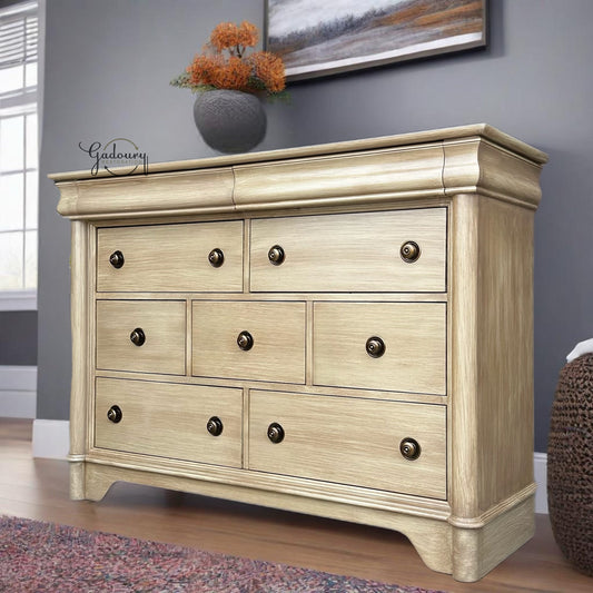 Pottery Barn Inspired Wood Tall Large Natural Wide Chest of Drawers Dresser  9 drawers