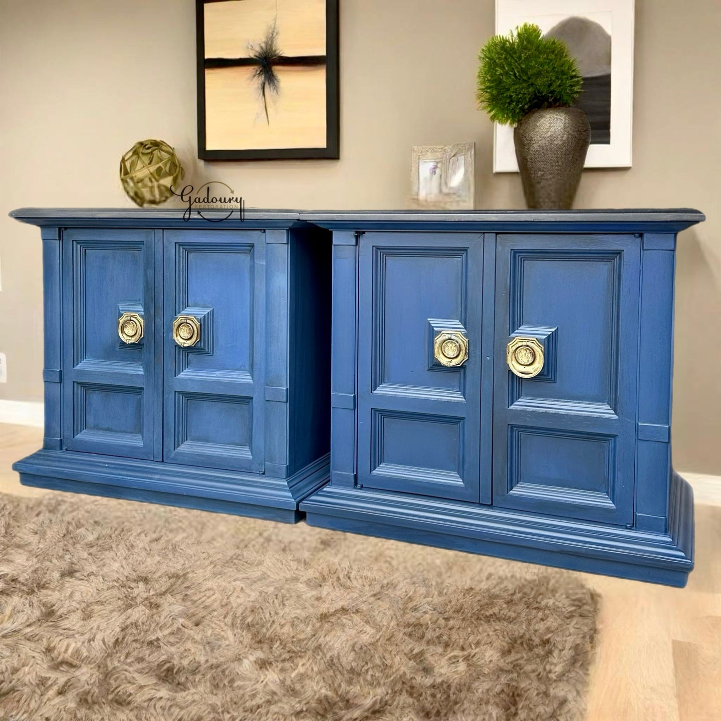 FREE SHIPPING *** Heritage vintage Antique solid wood Blue Black End Tables Side Tables Night Stands Modern Gold