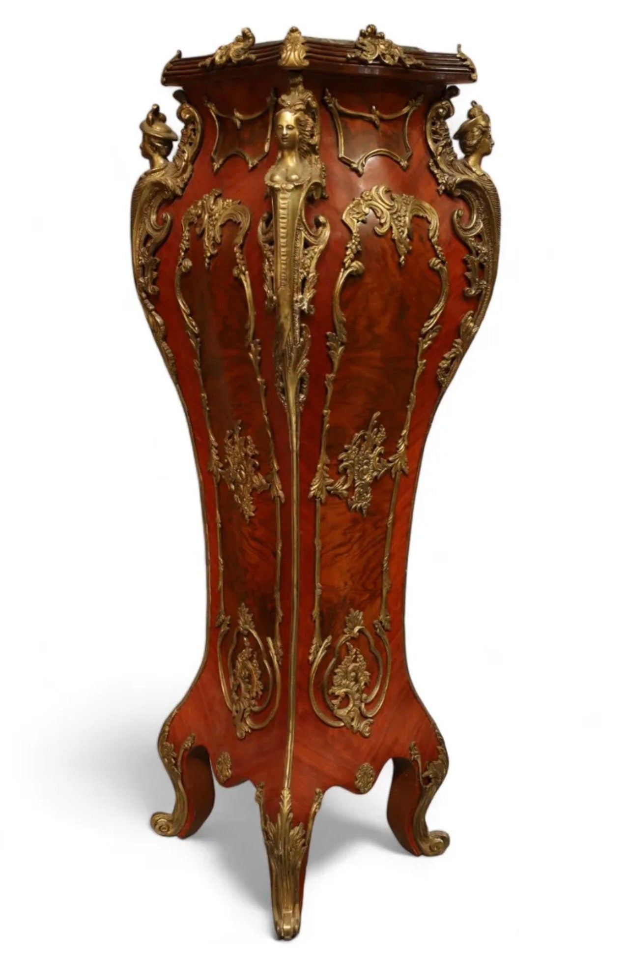 FREE SHIPPING *** Antique French Louis XV Style Green Marble Top Gilt Marquetry Bombe Pedestals a Pair Pedestals, circa 1900