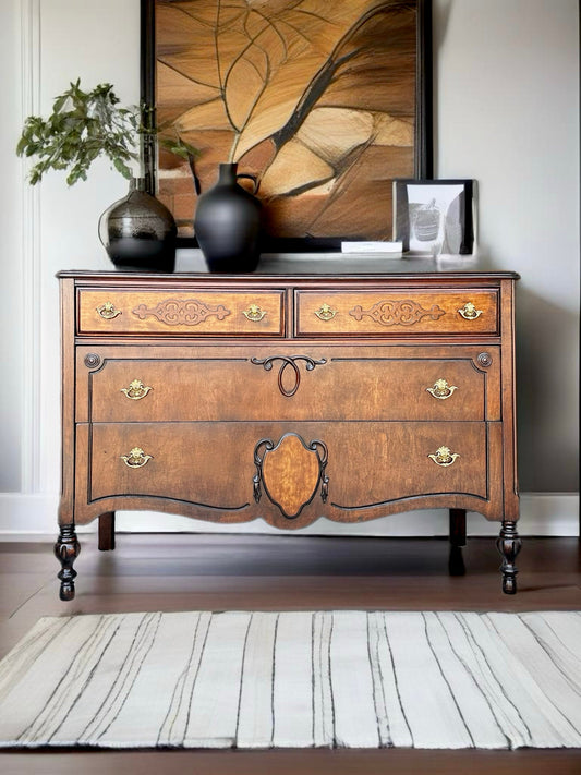 FREE SHIPPING *** Fully Restored Vintage Antique Solid Wood Ornate Gothic Chest of Drawers Vanity