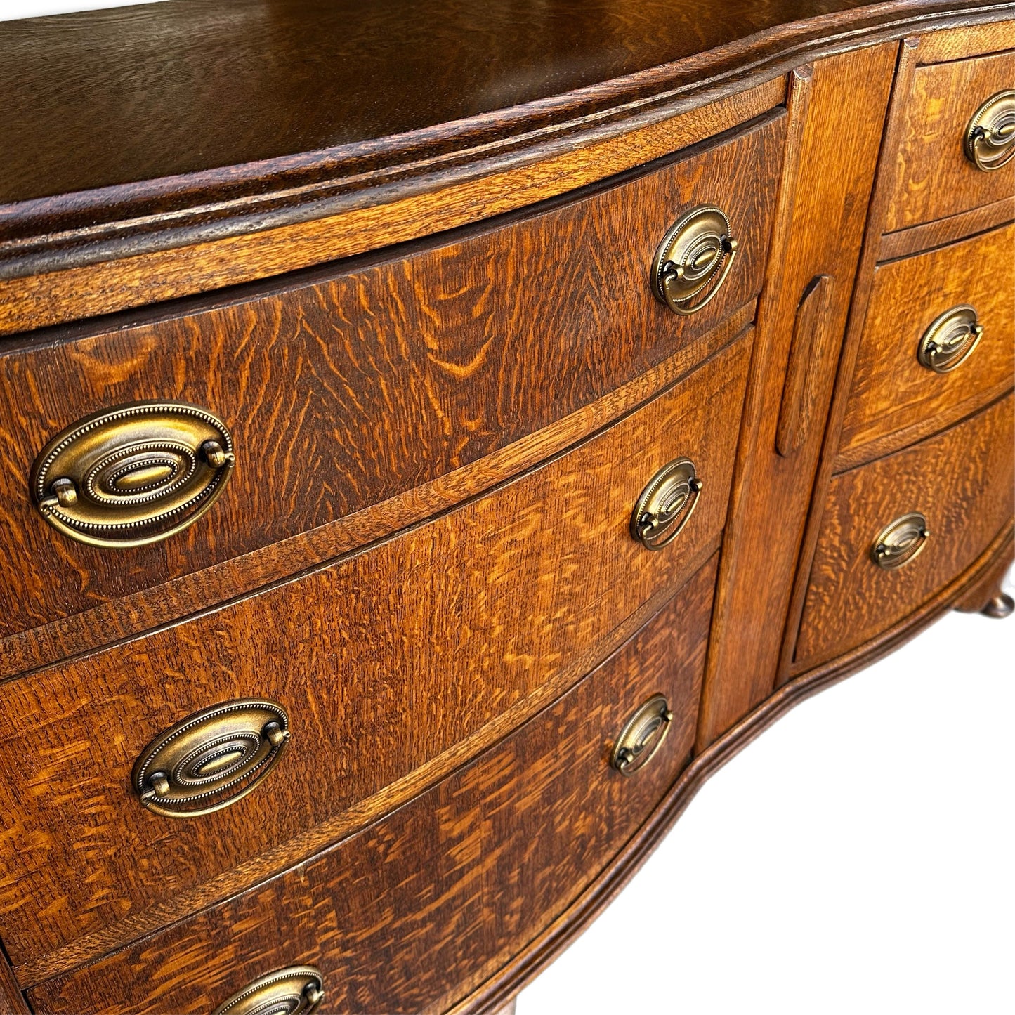 FREE SHIPPING *** Antique Vintage Solid Wood Tiger Oak FULLY Restored 6 Drawer Buffet Credenza Cabinet Dresser French Furniture
