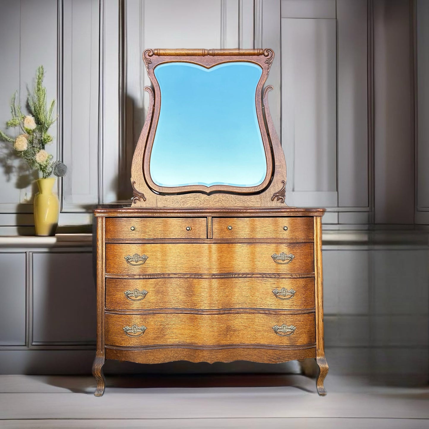 SOLD SOLD SOLD Do Not Purchase** Customize Restore/Paint Vintage Antique Serpentine French Solid Oak Chest of Drawers Dresser Mirror Small