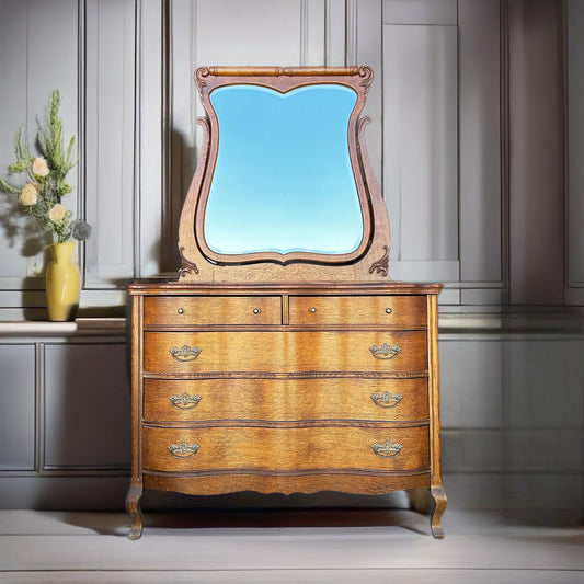 SOLD SOLD SOLD Do Not Purchase** Customize Restore/Paint Vintage Antique Serpentine French Solid Oak Chest of Drawers Dresser Mirror Small