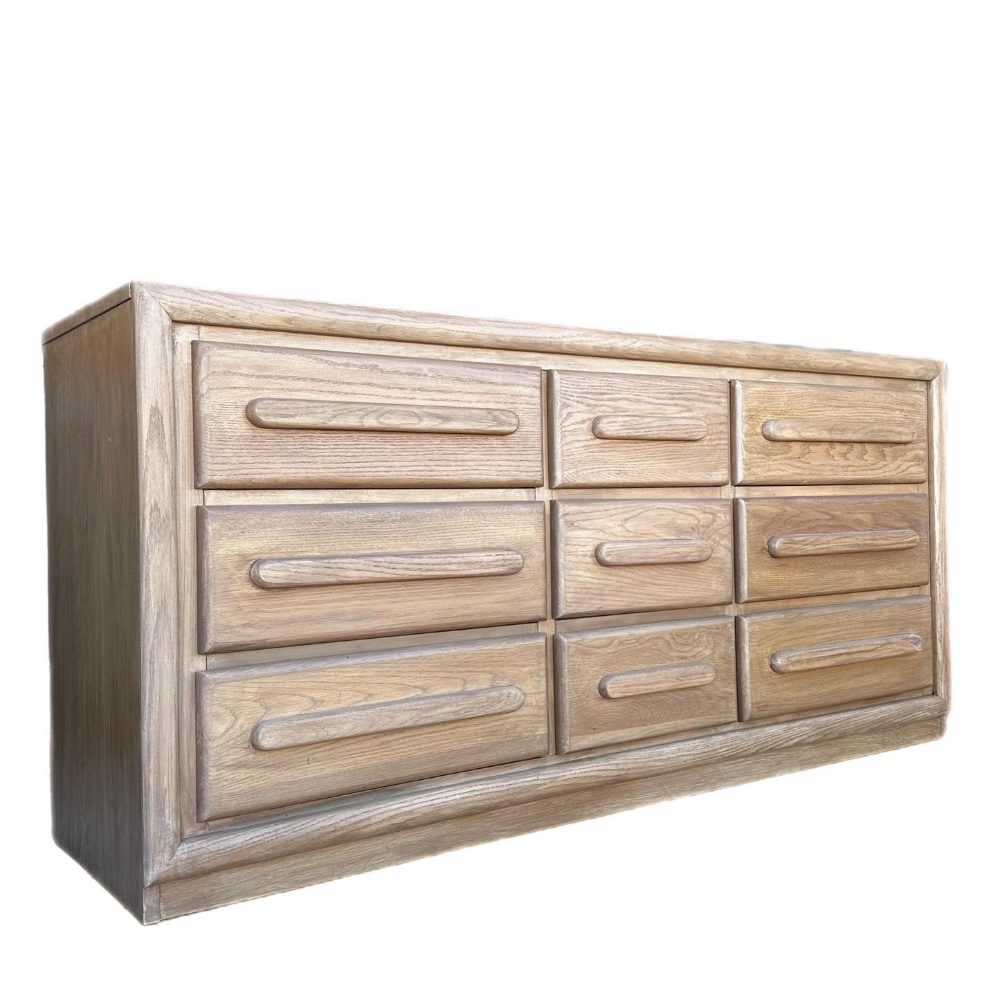 FREE SHIPPING *** Vintage MCM Mid Century Modern Solid Oak Natural light wood 9 drawer Dresser cabinet Tv stand Buffet Credenza Minimalist