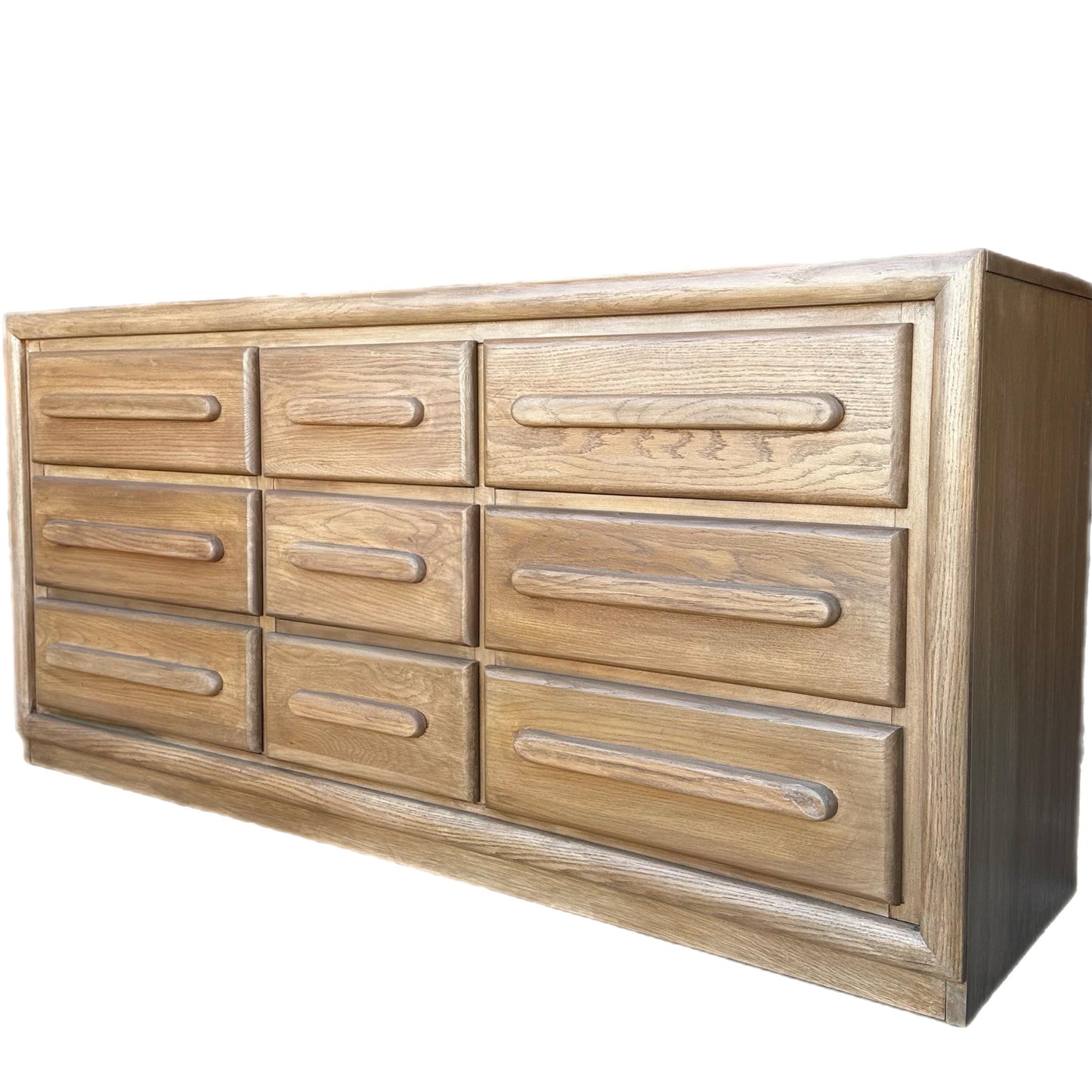 FREE SHIPPING *** Vintage MCM Mid Century Modern Solid Oak Natural light wood 9 drawer Dresser cabinet Tv stand Buffet Credenza Minimalist