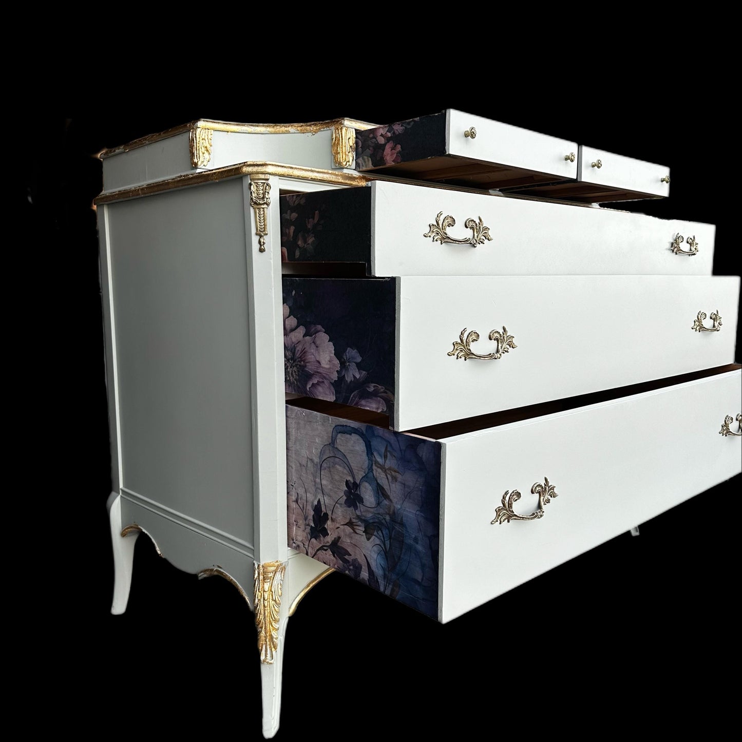 Sold Sold- Do NOT Purchase- Can Replicate- Antique French Provincial Floral Gold Blue Green Glam Boudoir resser Vanity Solid Wood