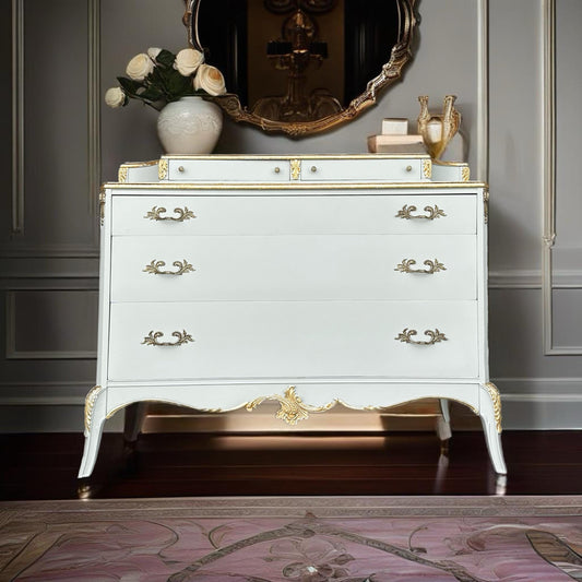 Sold Sold- Do NOT Purchase- Can Replicate- Antique French Provincial Floral Gold Blue Green Glam Boudoir resser Vanity Solid Wood