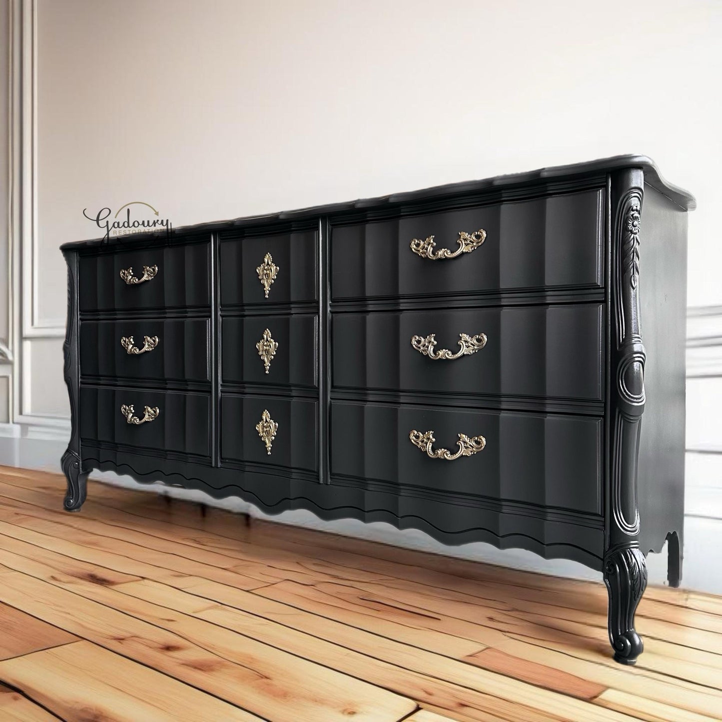 SOLD SOLD SOLD  French Boardier Vintage Antique French Provincial Wood Chest of Drawers Long Do Not Buy- Example of Previous Work