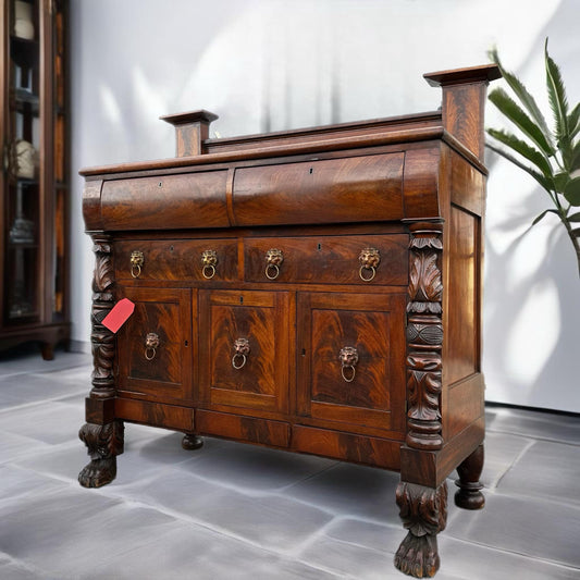 RESTORE/PAINT***free shipping ** Vintage Antique Empire Clawfoot Lion Burl Solid Wood Carved Chest of Drawers Server Granite Dresser Buffet
