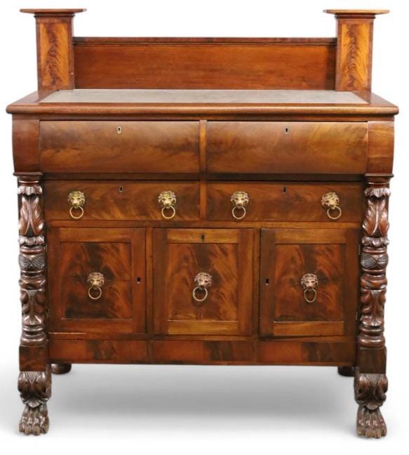 RESTORE/PAINT***free shipping ** Vintage Antique Empire Clawfoot Lion Burl Solid Wood Carved Chest of Drawers Server Granite Dresser Buffet