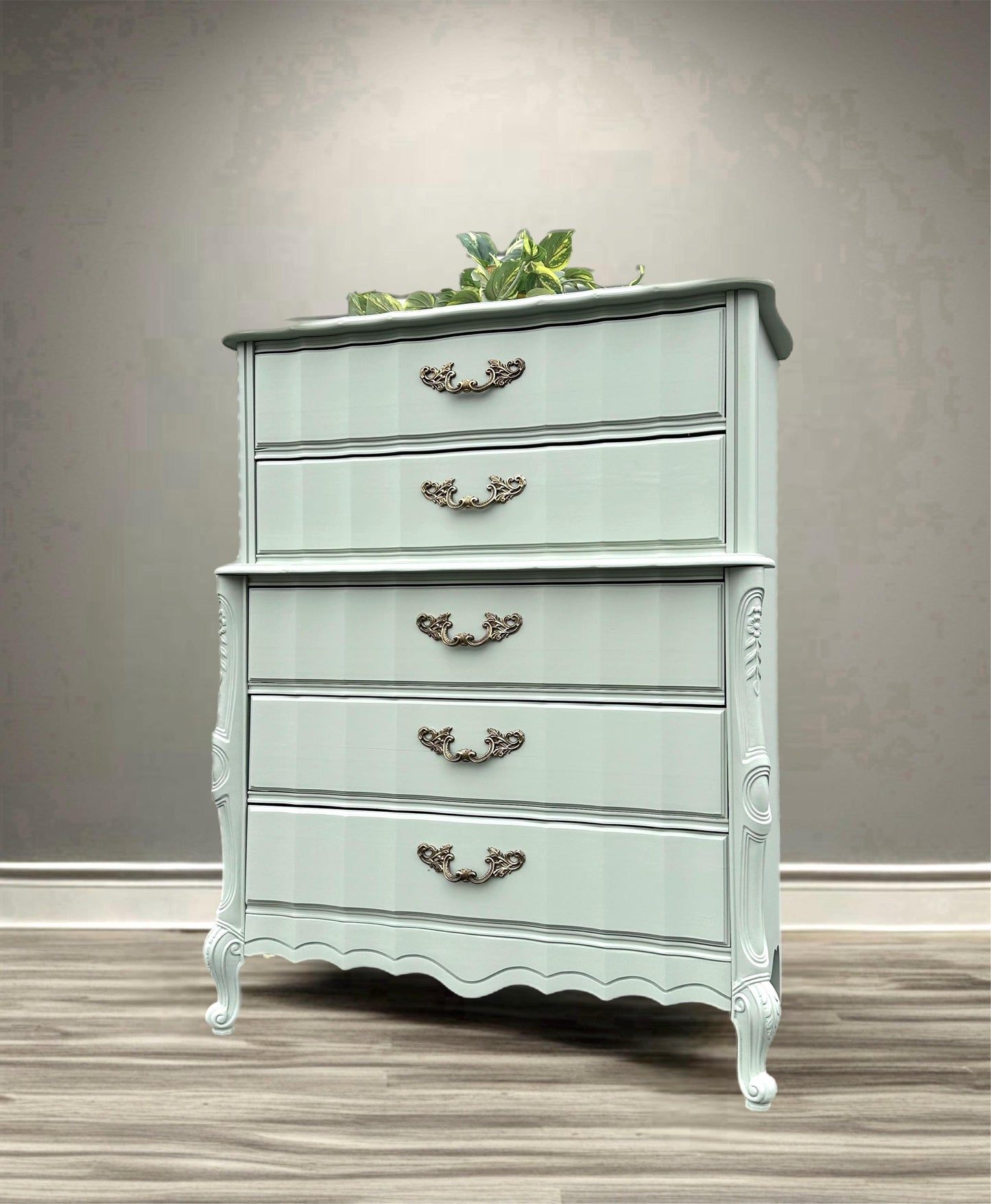 Sold Sold Sold - Do NOT purchase- Can Replicate Blue Green French Antique French Provincial Wood Chest Tall Hollywood Glam Shabby Chic