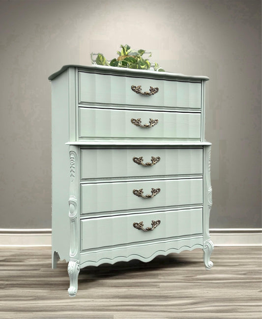 Sold Sold Sold - Do NOT purchase- Can Replicate Blue Green French Antique French Provincial Wood Chest Tall Hollywood Glam Shabby Chic