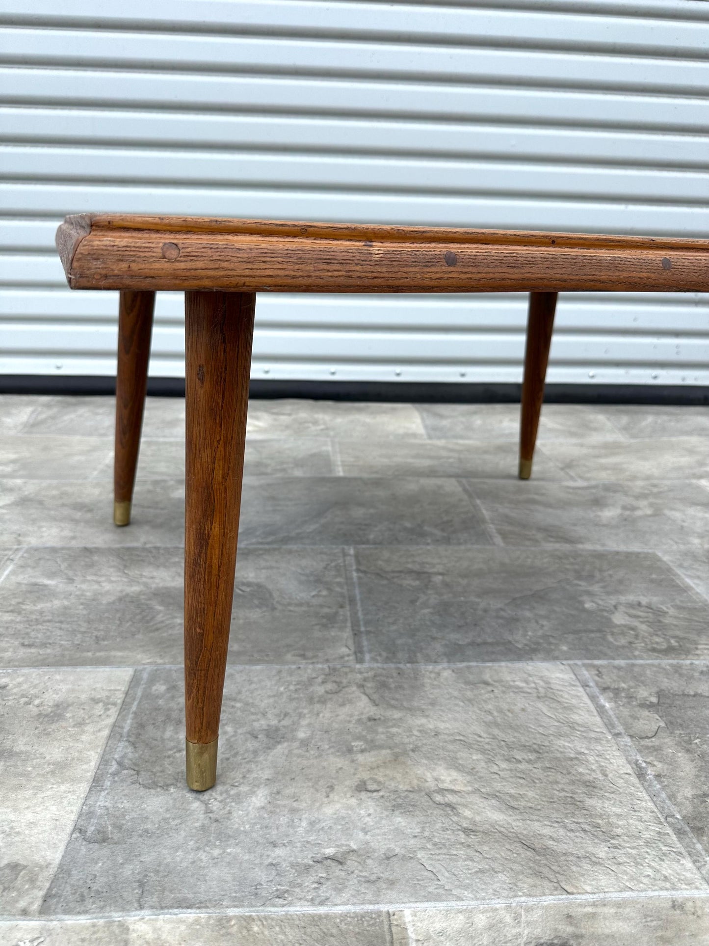 FREE SHIPPING ** Solid Wood Mid Century Modern MCM Vintage Antique Gold Tapered Legs Small Coffee Table Side table Accent Table