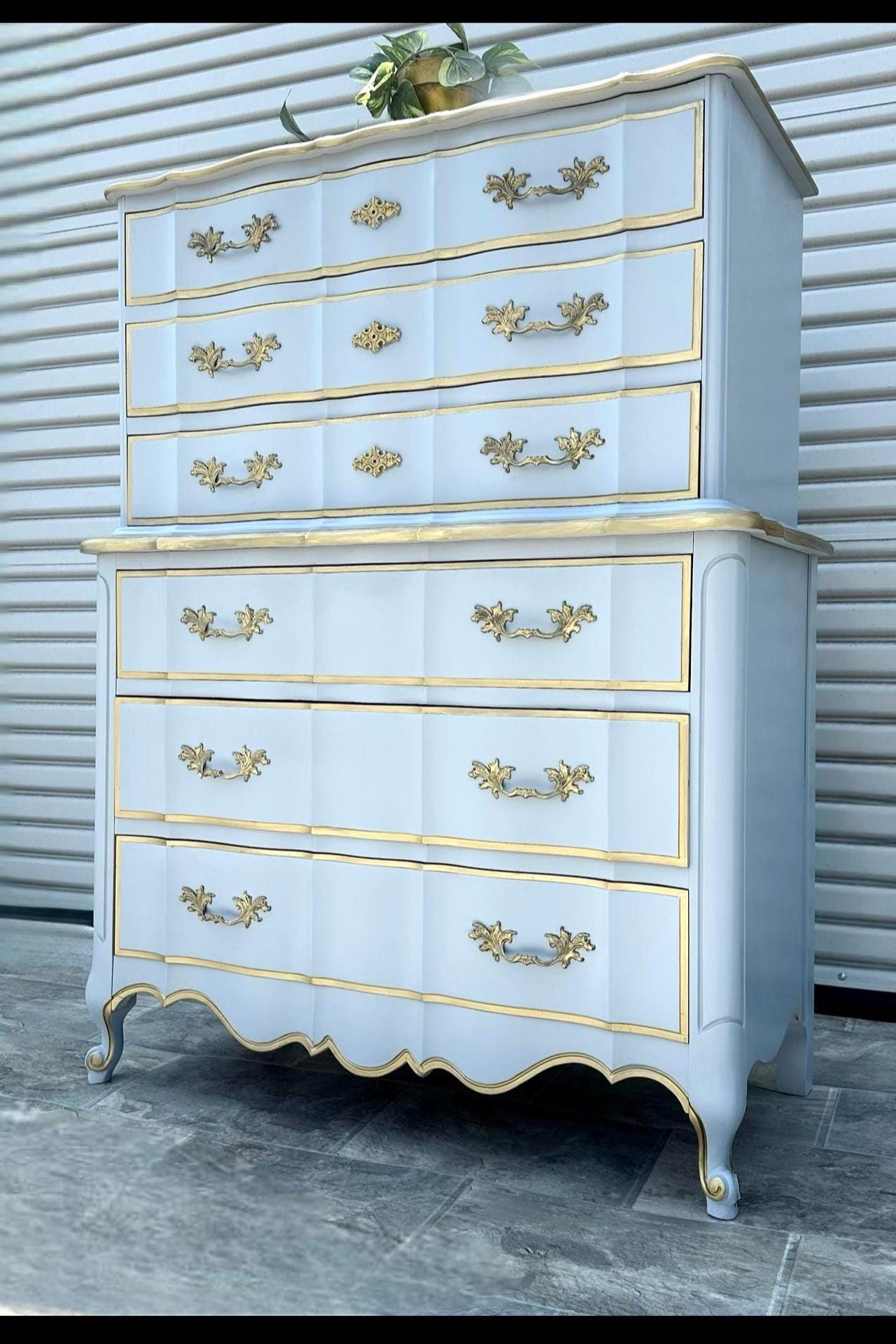 Do Not Purchase** Sold Sold Sold - Hollywood Glam Boardier French Provincial Gold Blue High Boy Tall Chest Dixie Furniture