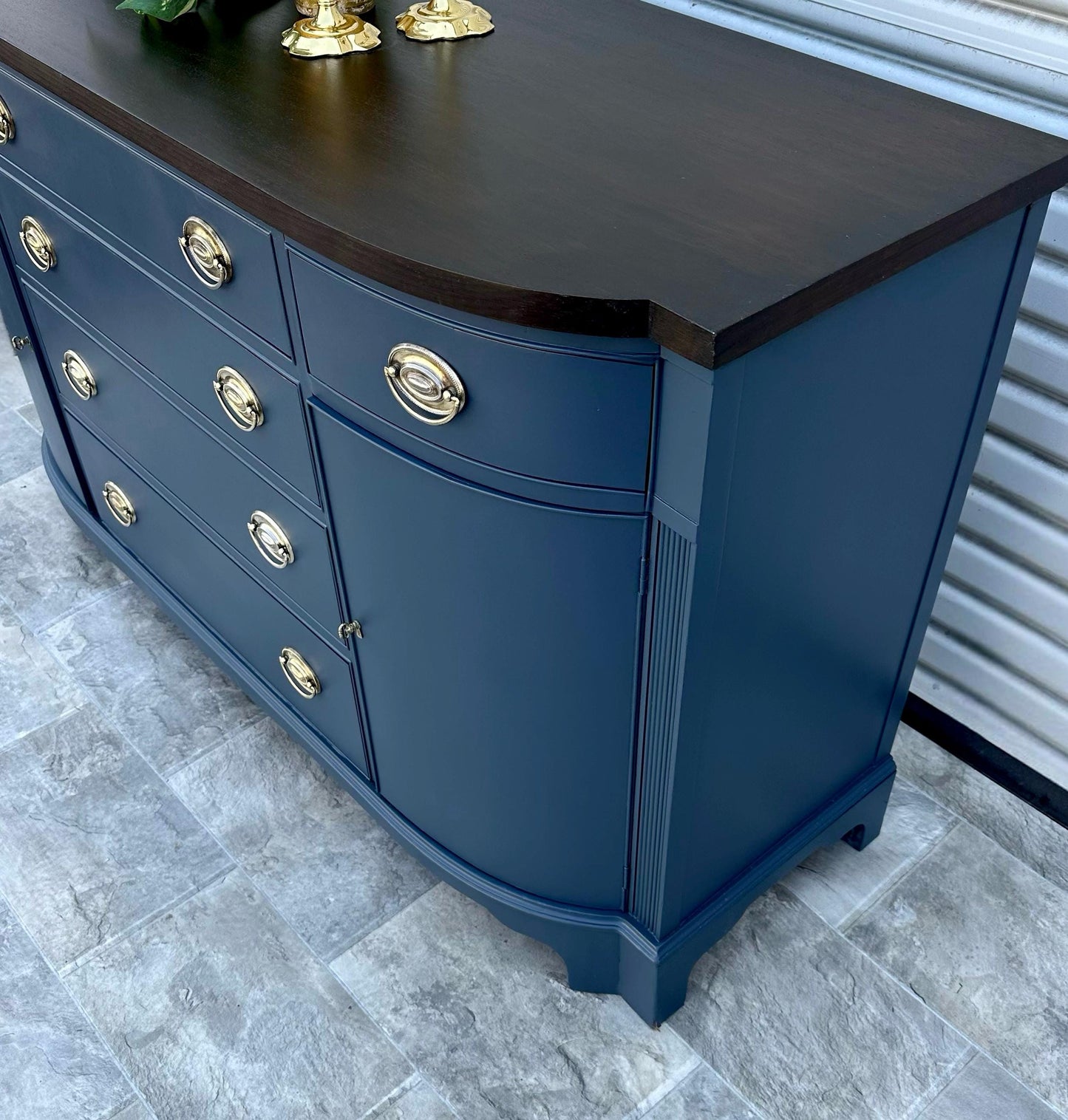 SOLD SOLD SOLD - Do Not Purchase Rich Navy Blue Brown Solid Wood Antique Vintage Federal Buffet Cabinet Credenza Accent Stand