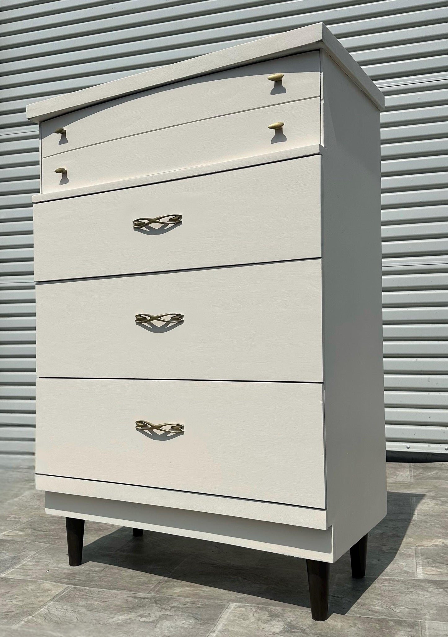 SOLD SOLD Do Not Purchase* Mid Century Solid Wood Cream White Wood MCM Retro Modern Chest of Drawers Tall Dresser