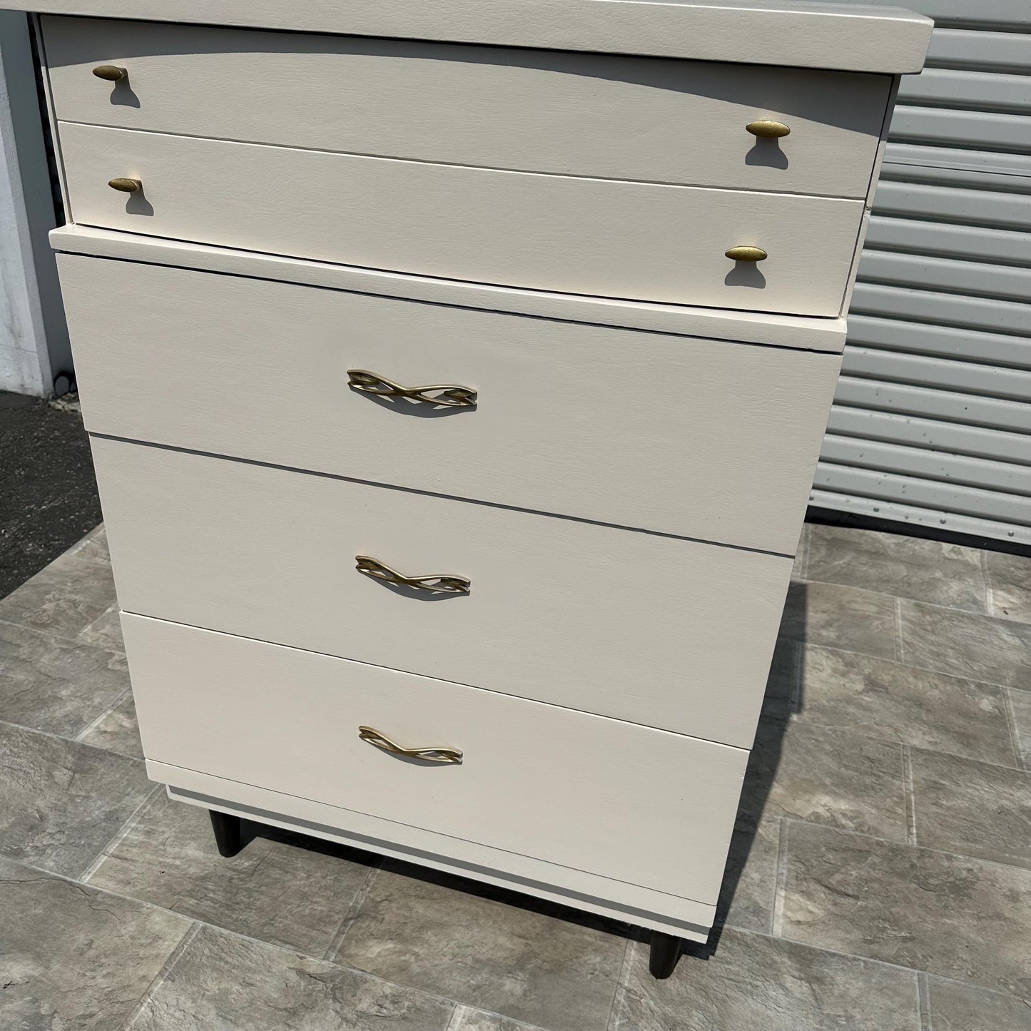 SOLD SOLD Do Not Purchase* Mid Century Solid Wood Cream White Wood MCM Retro Modern Chest of Drawers Tall Dresser
