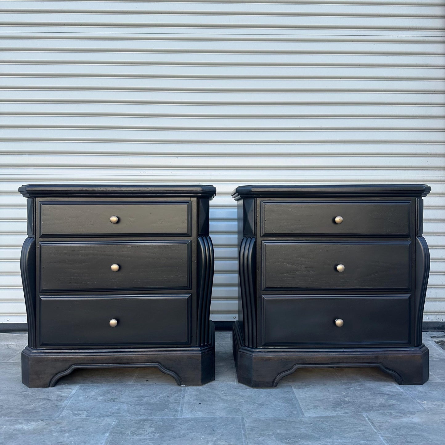 FREE SHIPPING *** Solid Wood Large Black Wood Modern MCM Set of 2 Nightstands End Tables Dresser Drawer Side Tables Night Stands