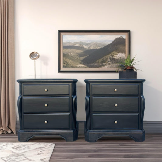 FREE SHIPPING *** Solid Wood Large Black Wood Modern MCM Set of 2 Nightstands End Tables Dresser Drawer Side Tables Night Stands