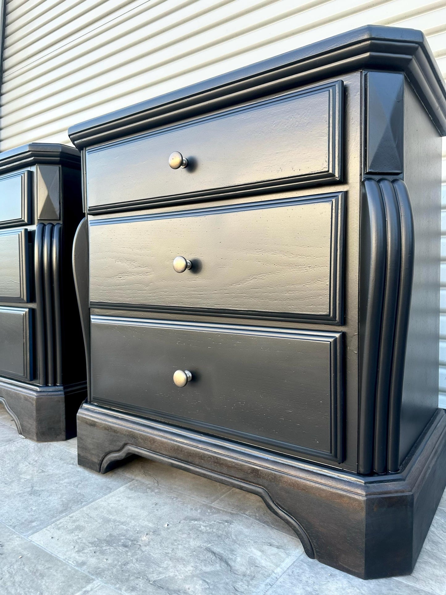 FREE SHIPPING *** Solid Wood Large Black Wood Modern MCM Set of 2 Nightstands End Tables Dresser Drawer Side Tables Night Stands