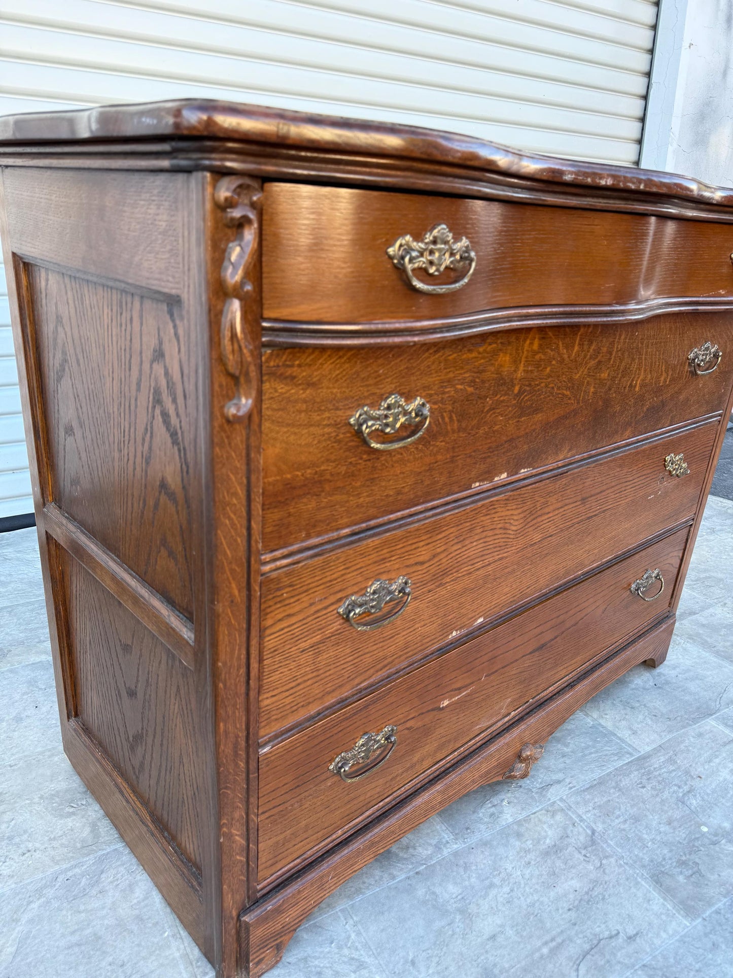 Customize Restore/Paint Vintage Antique Serpentine French Solid Oak Chest of Drawers Dresser Cabinet Buffet