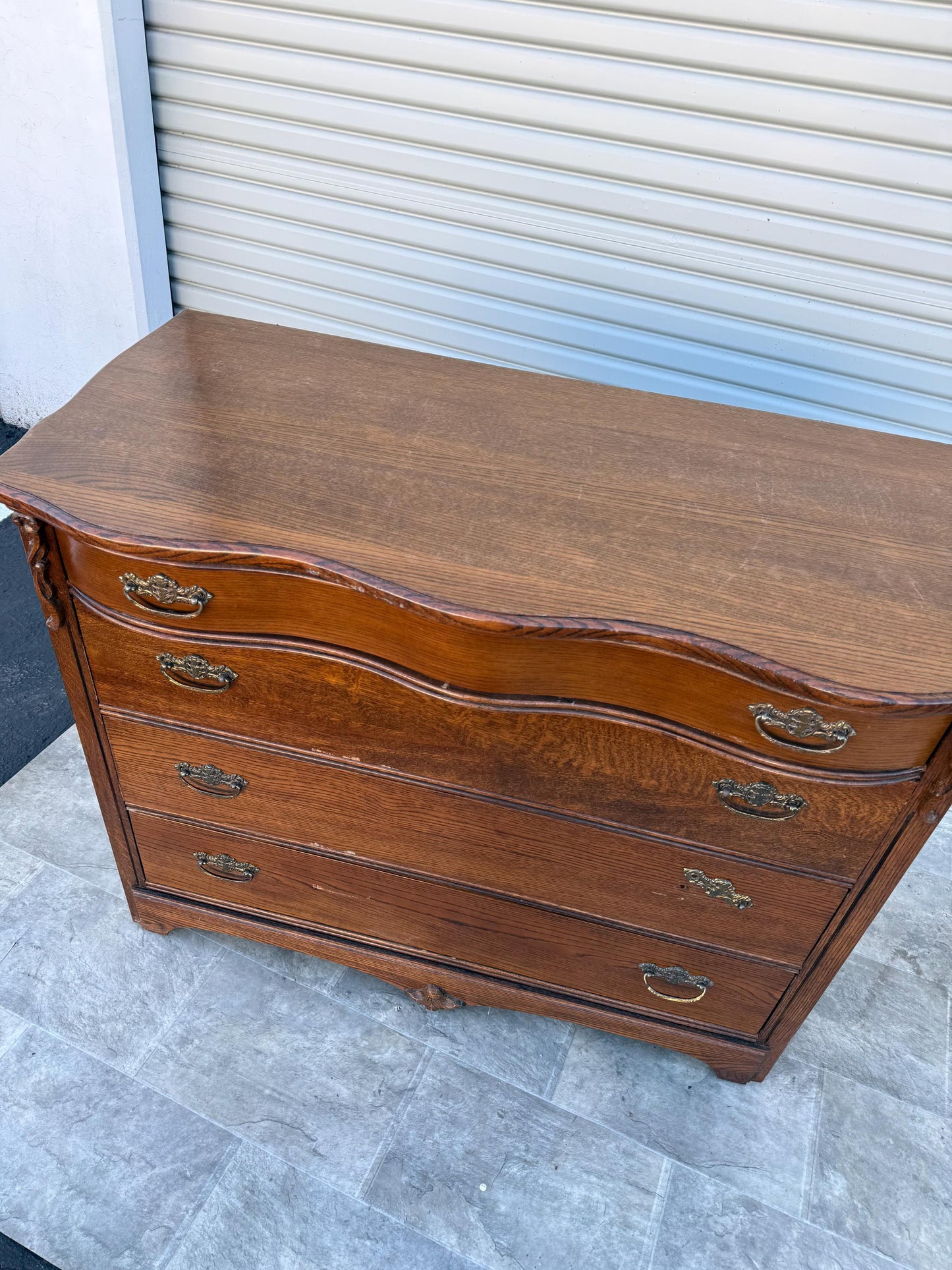 Customize Restore/Paint Vintage Antique Serpentine French Solid Oak Chest of Drawers Dresser Cabinet Buffet