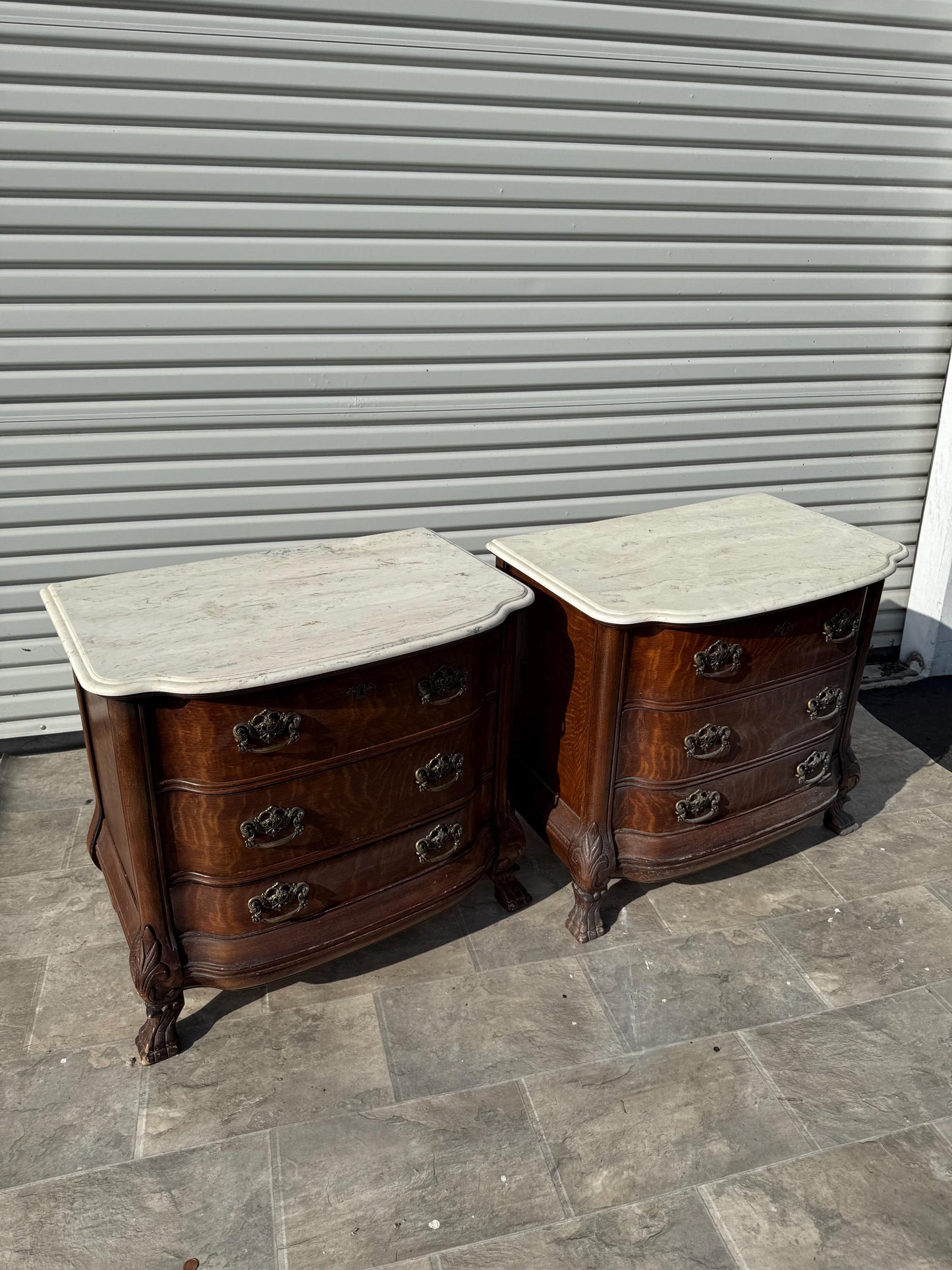 FREE SHIPPING *** Antique Vintage Pulaski Furniture Solid Wood Claw foot Set of Two Pair with Night Stands Marble White Top