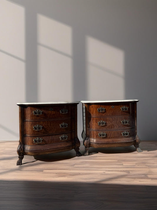 FREE SHIPPING *** Antique Vintage Pulaski Furniture Solid Wood Claw foot Set of Two Pair with Night Stands Marble White Top