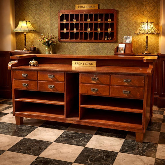 Free Shipping **** Large Solid Wood Vintage Antique Hotel Reception Desk Store Front Table Display Desk Tiger Oak Mailbox Cabinet Buffet