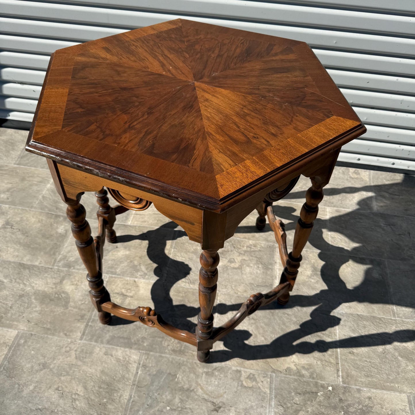 Restore/Paint Customize ** FREE SHIPPING  *** Vintage Antique 1920 Walnut wood Octagon Carved Center Side Table