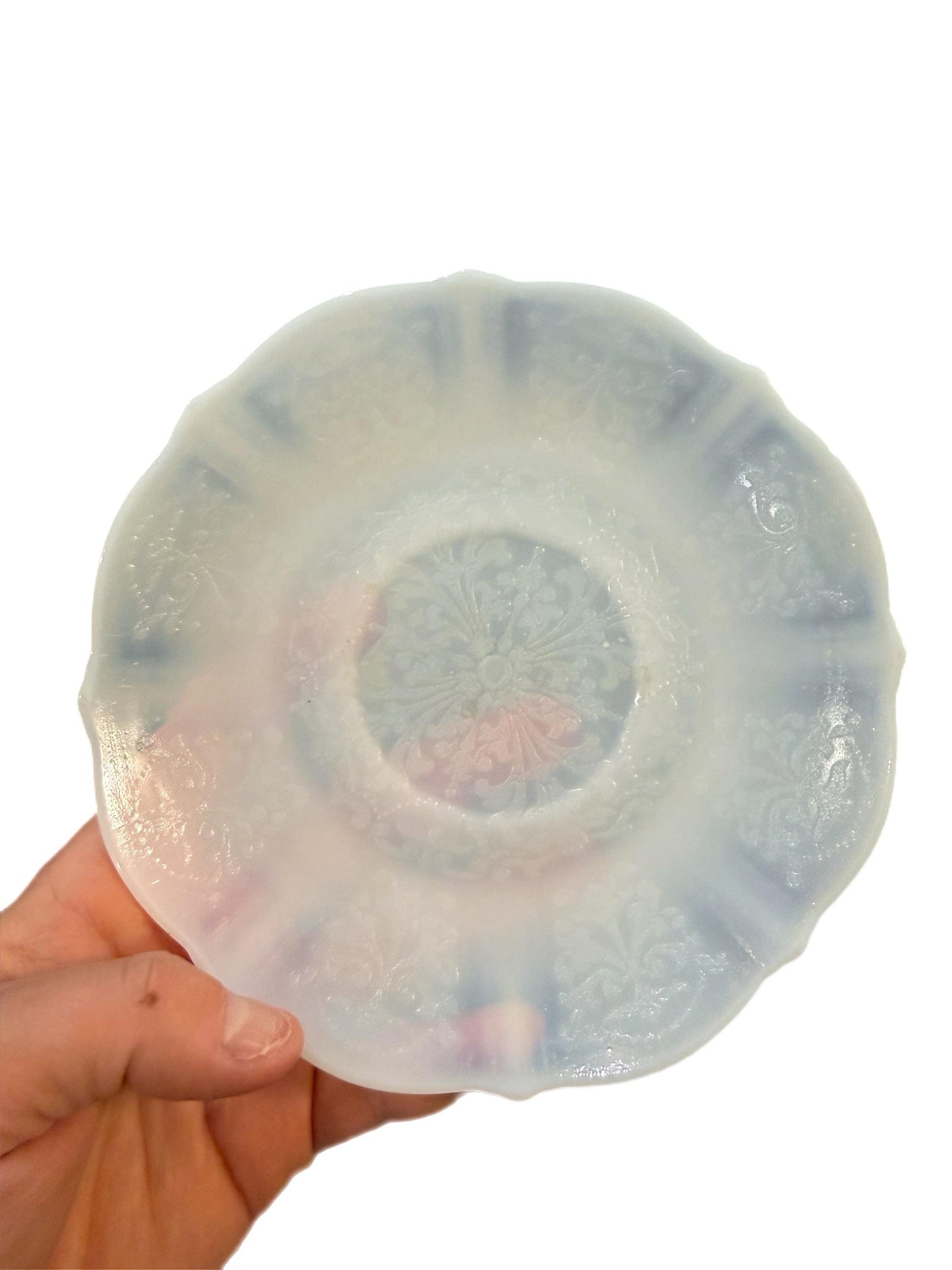 Set of 4 Vintage Antique Old MacBeth Evans Sweetheart Monax Opalescent Milk Glass Depression Era Glass Sweetheart Small plates tea plates