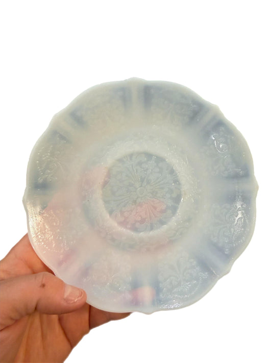 Set of 4 Vintage Antique Old MacBeth Evans Sweetheart Monax Opalescent Milk Glass Depression Era Glass Sweetheart Small plates tea plates