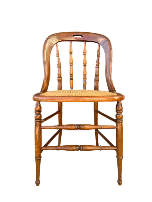 Vintage Antique 1900s Pierce Cane Wicker Solid Wood Spindle Accent Office Chair