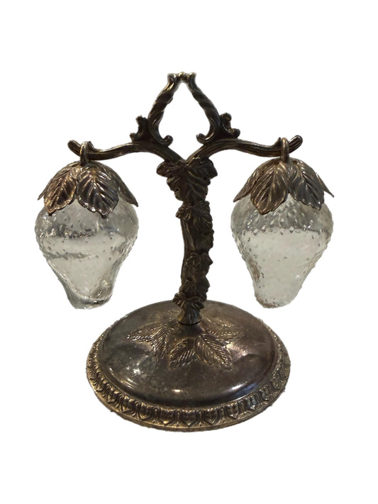 Vintage Antique Strawberry Salt & Pepper shakers glass silver set 1940's Japan Hanging