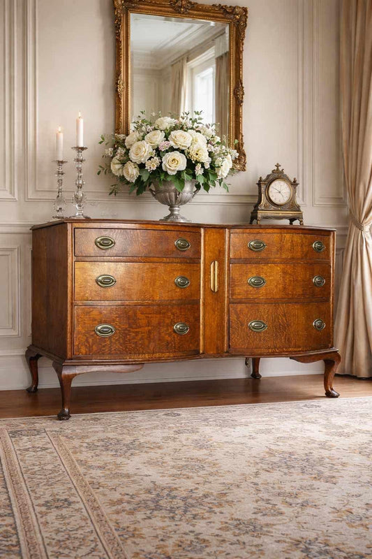 FREE SHIPPING *** Antique Vintage Solid Wood Tiger Oak FULLY Restored 6 Drawer Buffet Credenza Cabinet Dresser French Furniture