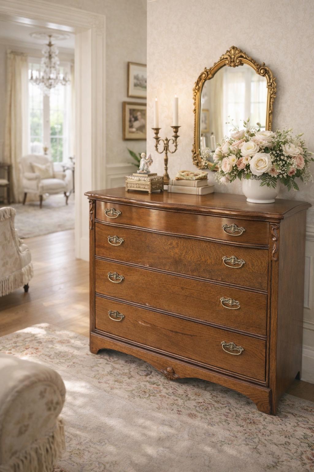 Customize Restore/Paint Vintage Antique Serpentine French Solid Oak Chest of Drawers Dresser Cabinet Buffet