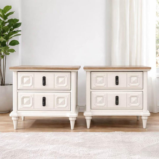 FREE SHIPPING *** Solid Wood Vintage Drexel Mid Century Modern MCM Cream Wood Set of Nightstands End tables