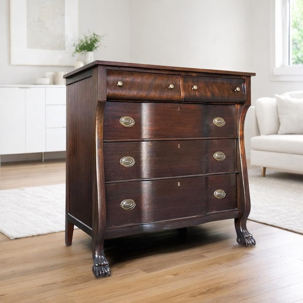 FREE SHIPPING *** Vintage Empire chest of drawers 1900 Early Century Solid wood wood restored dresser claw foot