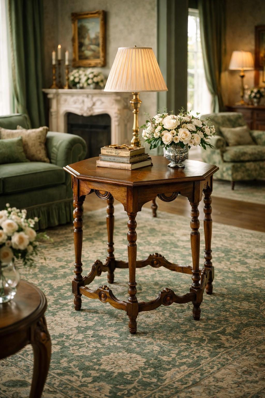 Restore/Paint Customize ** FREE SHIPPING  *** Vintage Antique 1920 Walnut wood Octagon Carved Center Side Table