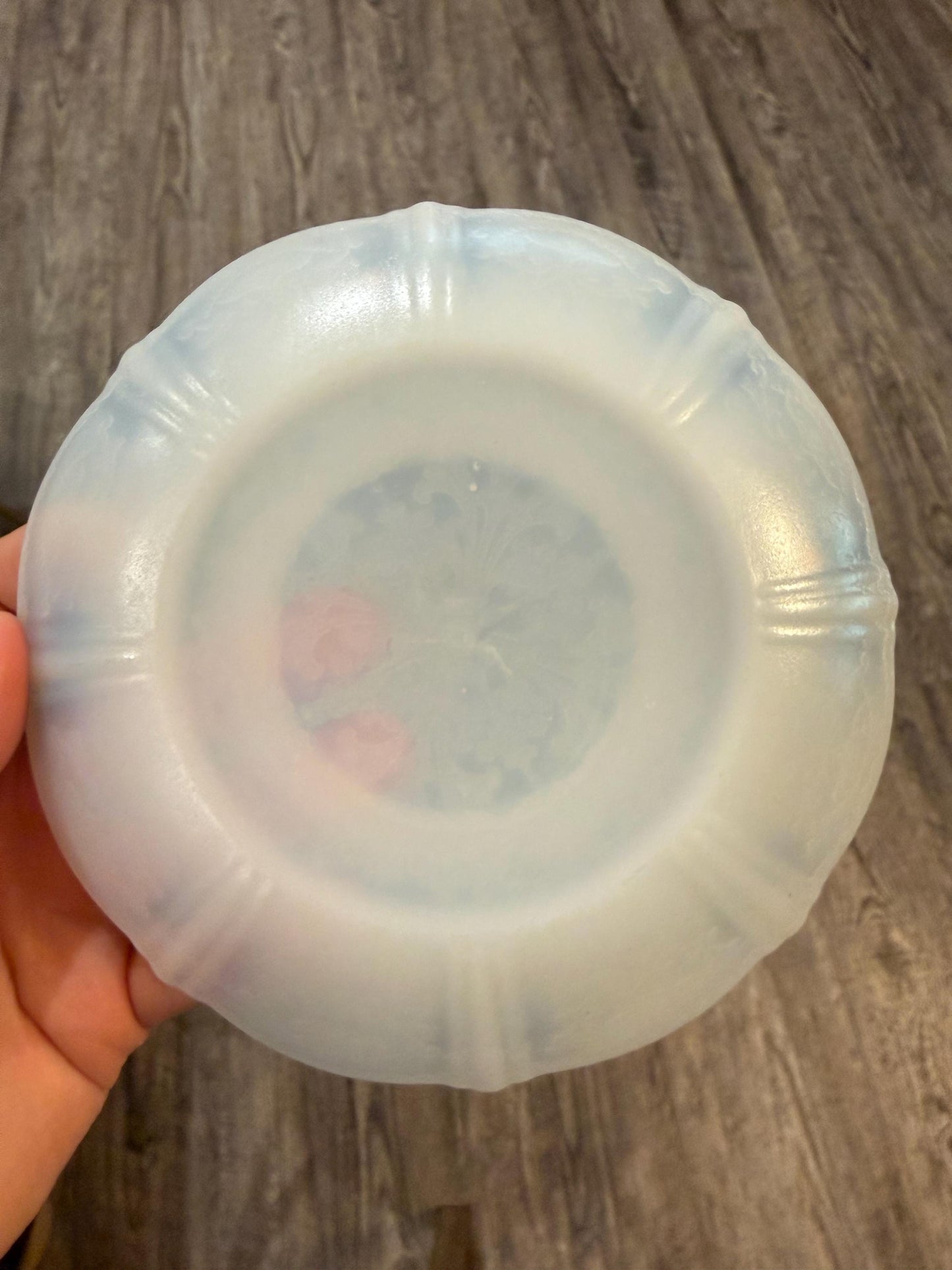 Set of 4 Vintage Antique Old MacBeth Evans Sweetheart Monax Opalescent Milk Glass Depression Era Glass Sweetheart Small plates tea plates