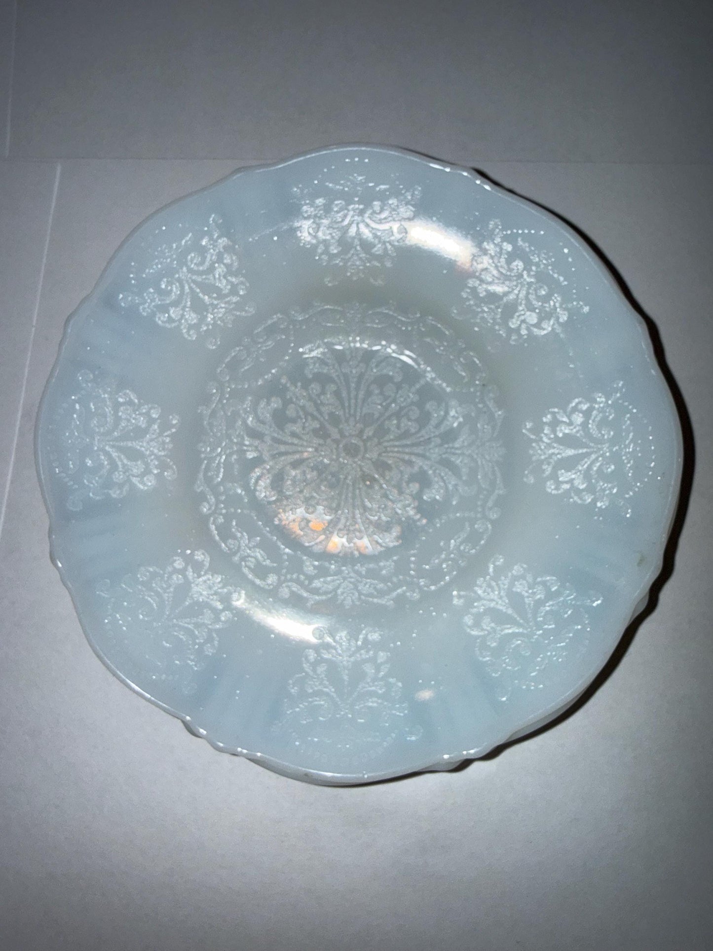 Set of 4 Vintage Antique Old MacBeth Evans Sweetheart Monax Opalescent Milk Glass Depression Era Glass Sweetheart Small plates tea plates
