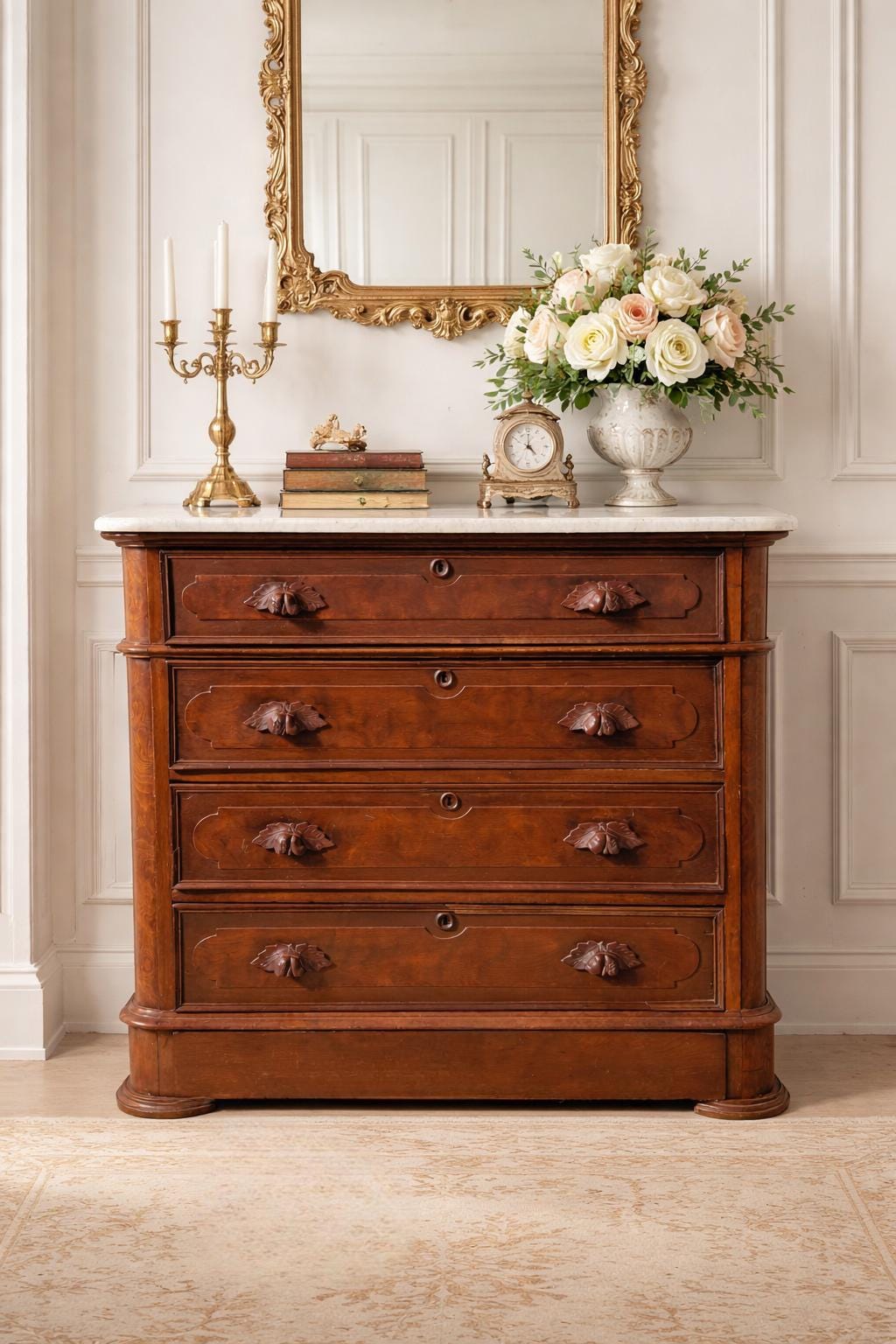 Free Shipping **** Antique 1885 Era Eastlake Victorian Foyer Chest Walnut solid Wood Vintage Marble Buffet Cabinet Dresser