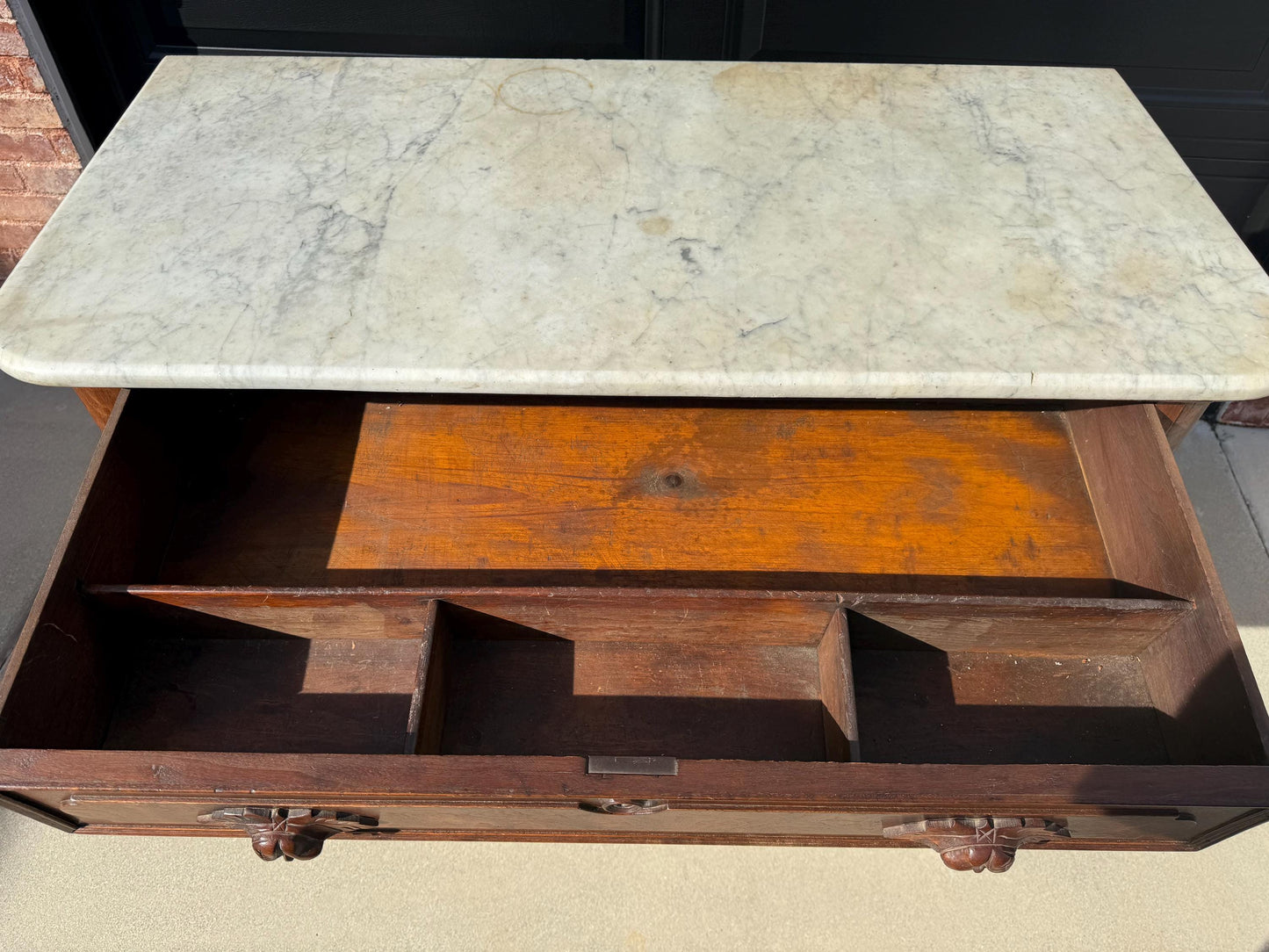 Free Shipping **** Antique 1885 Era Eastlake Victorian Foyer Chest Walnut solid Wood Vintage Marble Buffet Cabinet Dresser