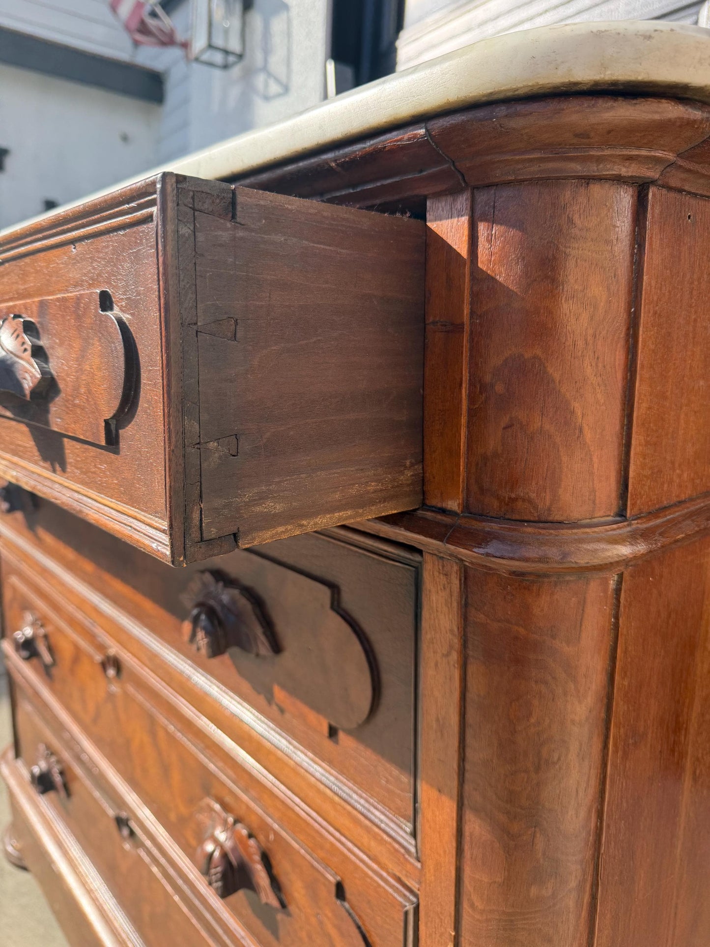 Free Shipping **** Antique 1885 Era Eastlake Victorian Foyer Chest Walnut solid Wood Vintage Marble Buffet Cabinet Dresser